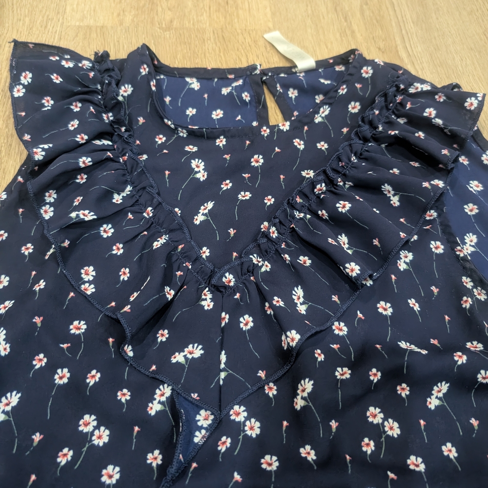 Floral Ruffle Navy Blouse - Picture 2 of 3